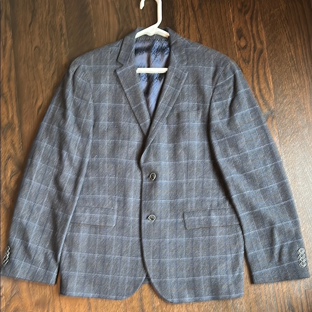 Gray and Blue Windowpane Sport Coat with Notched Lapel